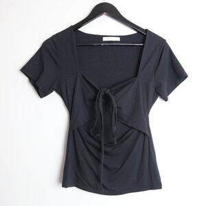 Oak + Fort Halter Neck Cutout Short Sleeve Tee Black Size Small